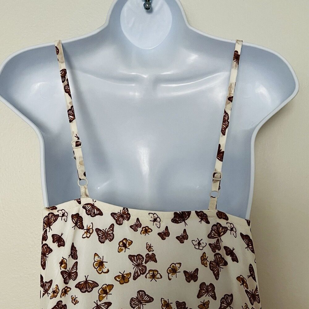 Ultra Flirt Y2K Butterfly Midi Dress Size Medium Sheer White Brown Ruffle Lined - Picture 5 of 15